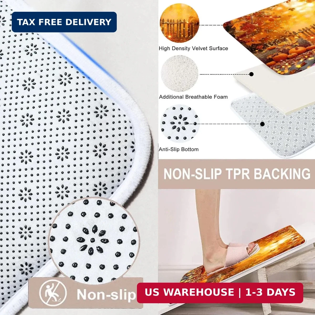 4PCS Thanksgiving Shower Curtain Bathroom Sets with Rugs, Toilet Lid Cover and B