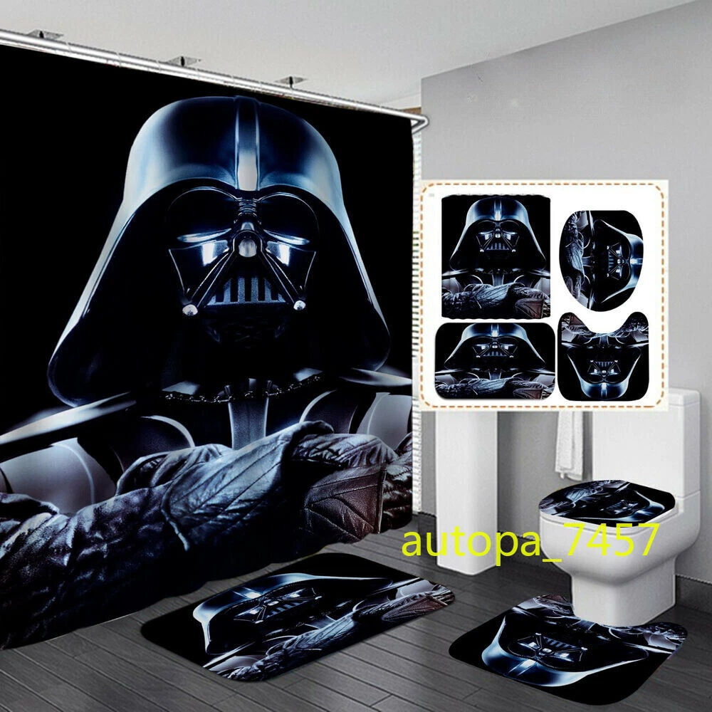 Bathroom Rugs 4pcs/Set Darth Vader Shower Curtain Non-Slip Pad Toilet Lid Cover
