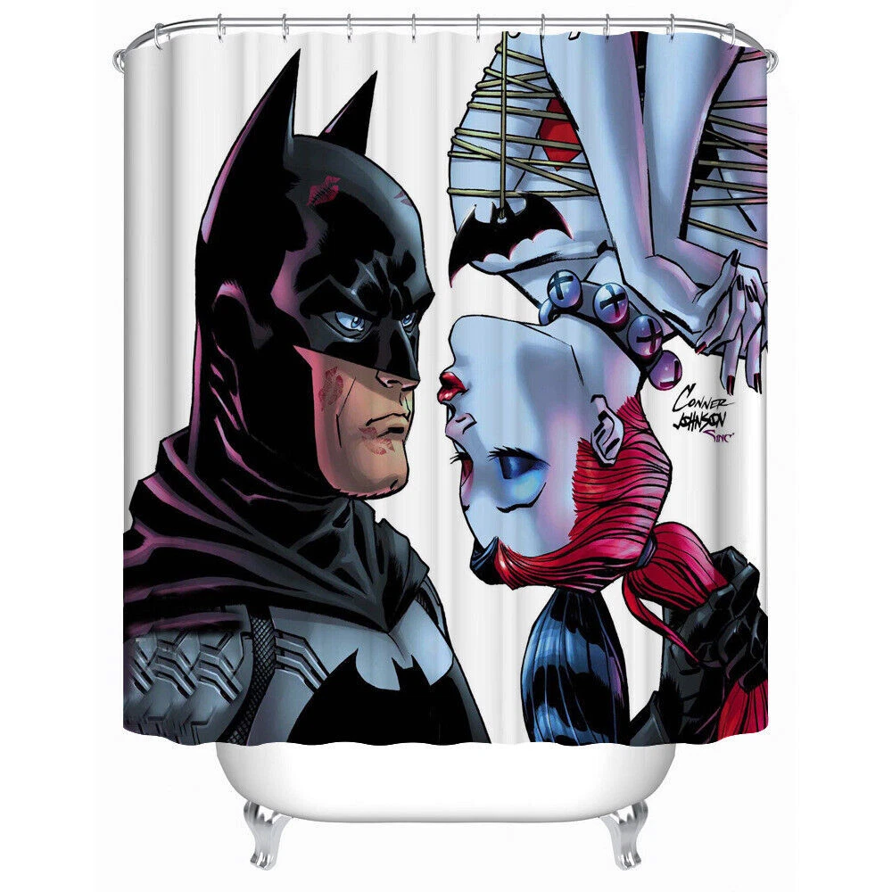 Batman Harley Quinn 4PCS Bathroom Rugs Shower Curtains Mat Toilet Lid Cover Sets