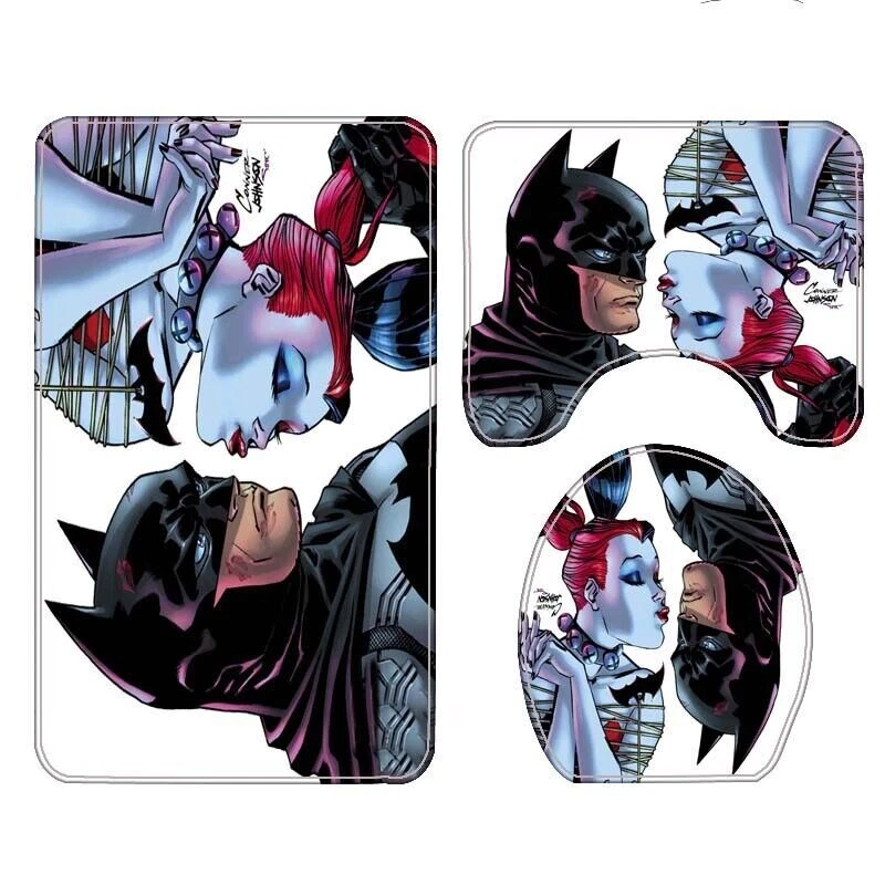 Batman Harley Quinn 4PCS Bathroom Rugs Shower Curtains Mat Toilet Lid Cover Sets