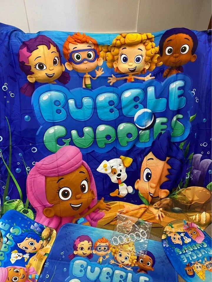Bubble Guppies Shower Curtain /4PCS Set /Non-Slip Rug+Bath Mat+Toilet Lid Cover