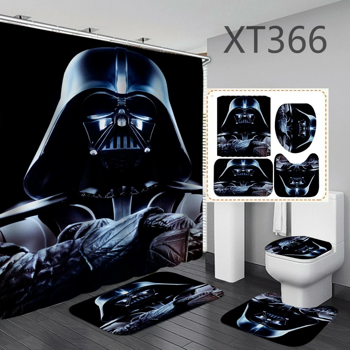 Darth Vader Bathroom Rugs 4pcs/Set Shower Curtain Non-Slip Toilet Lid Cover Pad