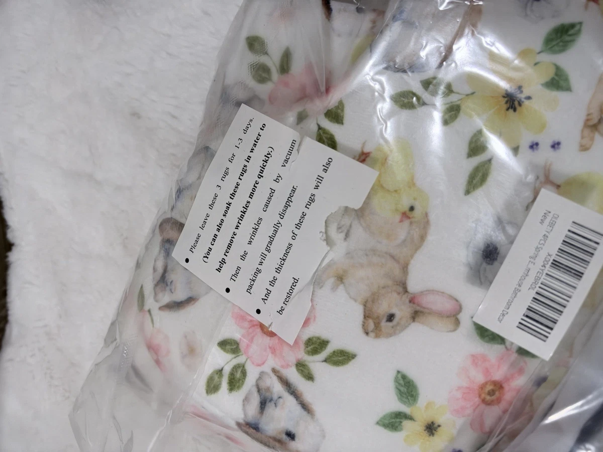 Easter2 Rabbit Floral 4pc Bathroom Set Shower Curtain Mat Lid Cover Rug