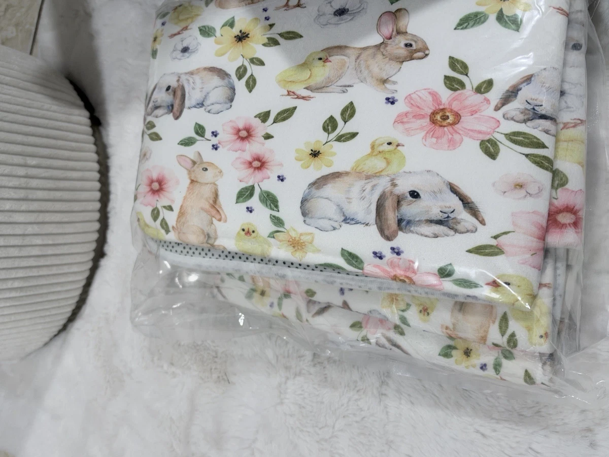 Easter2 Rabbit Floral 4pc Bathroom Set Shower Curtain Mat Lid Cover Rug