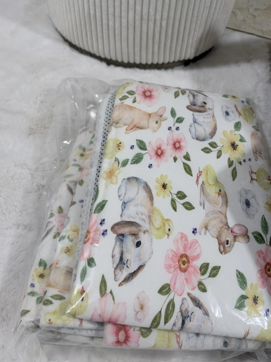 Easter2 Rabbit Floral 4pc Bathroom Set Shower Curtain Mat Lid Cover Rug