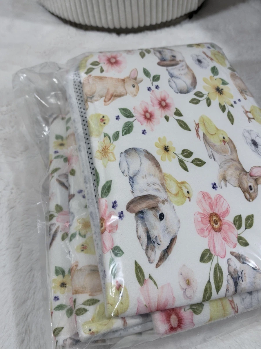 Easter2 Rabbit Floral 4pc Bathroom Set Shower Curtain Mat Lid Cover Rug