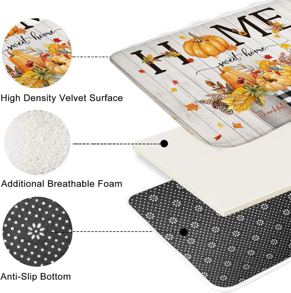 Fall Shower Curtain Set 4PCS Pumpkin Maple Leaf Bathroom Rug Mat Toilet Cover