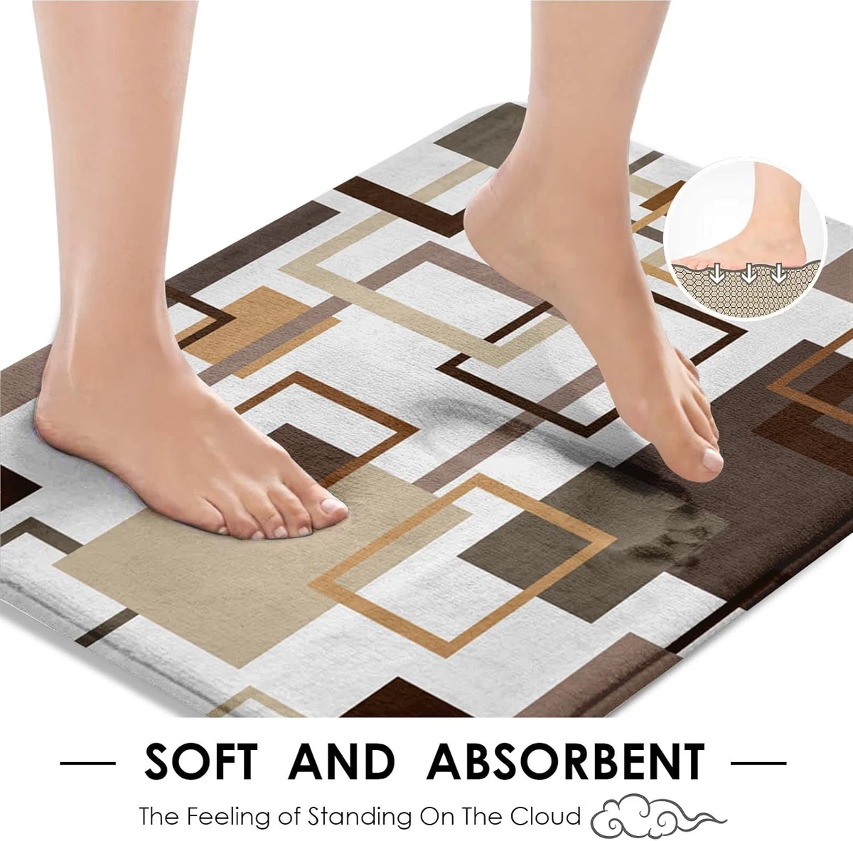Geometric Brown Shower Curtain Set 4 Pcs Toilet Lid Cover Non-Slip Bath Rugs