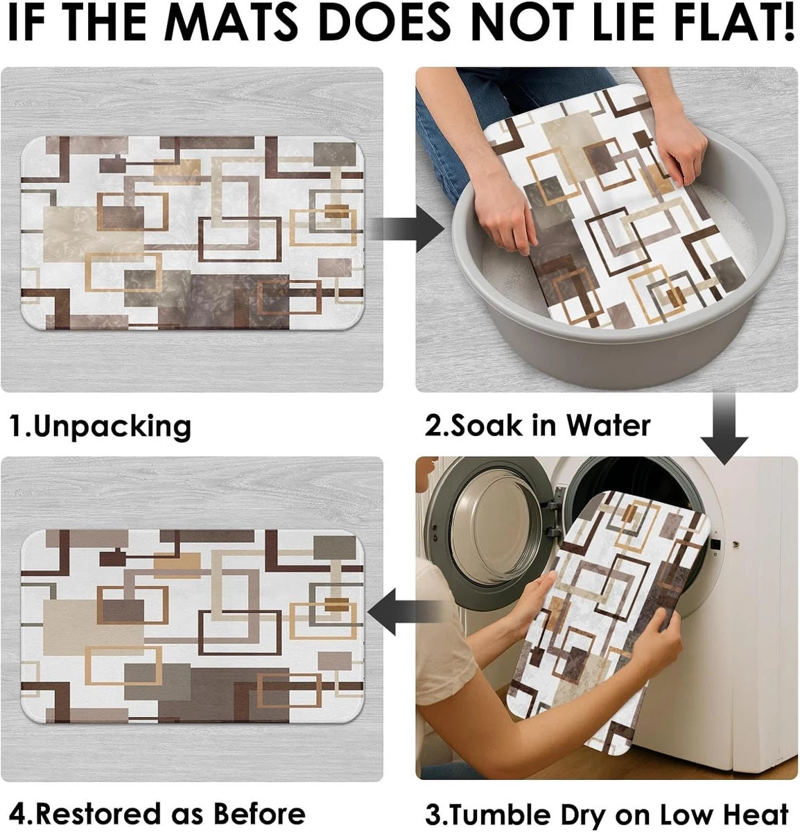 Geometric Brown Shower Curtain Set 4 Pcs Toilet Lid Cover Non-Slip Bath Rugs
