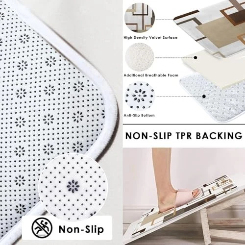 Geometric Brown Shower Curtain Set with Toilet Lid Cover & Non-Slip Rugs - 4 Pcs