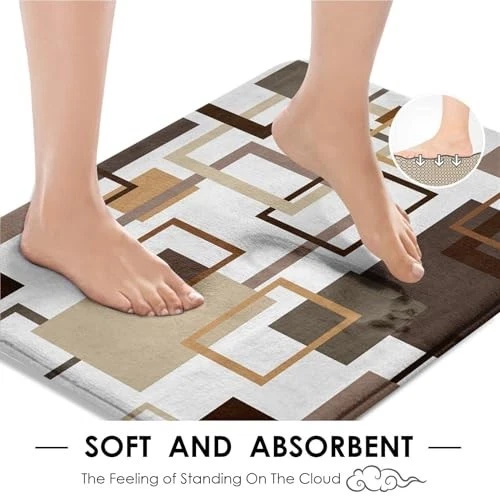 Geometric Brown Shower Curtain Set with Toilet Lid Cover & Non-Slip Rugs - 4 Pcs