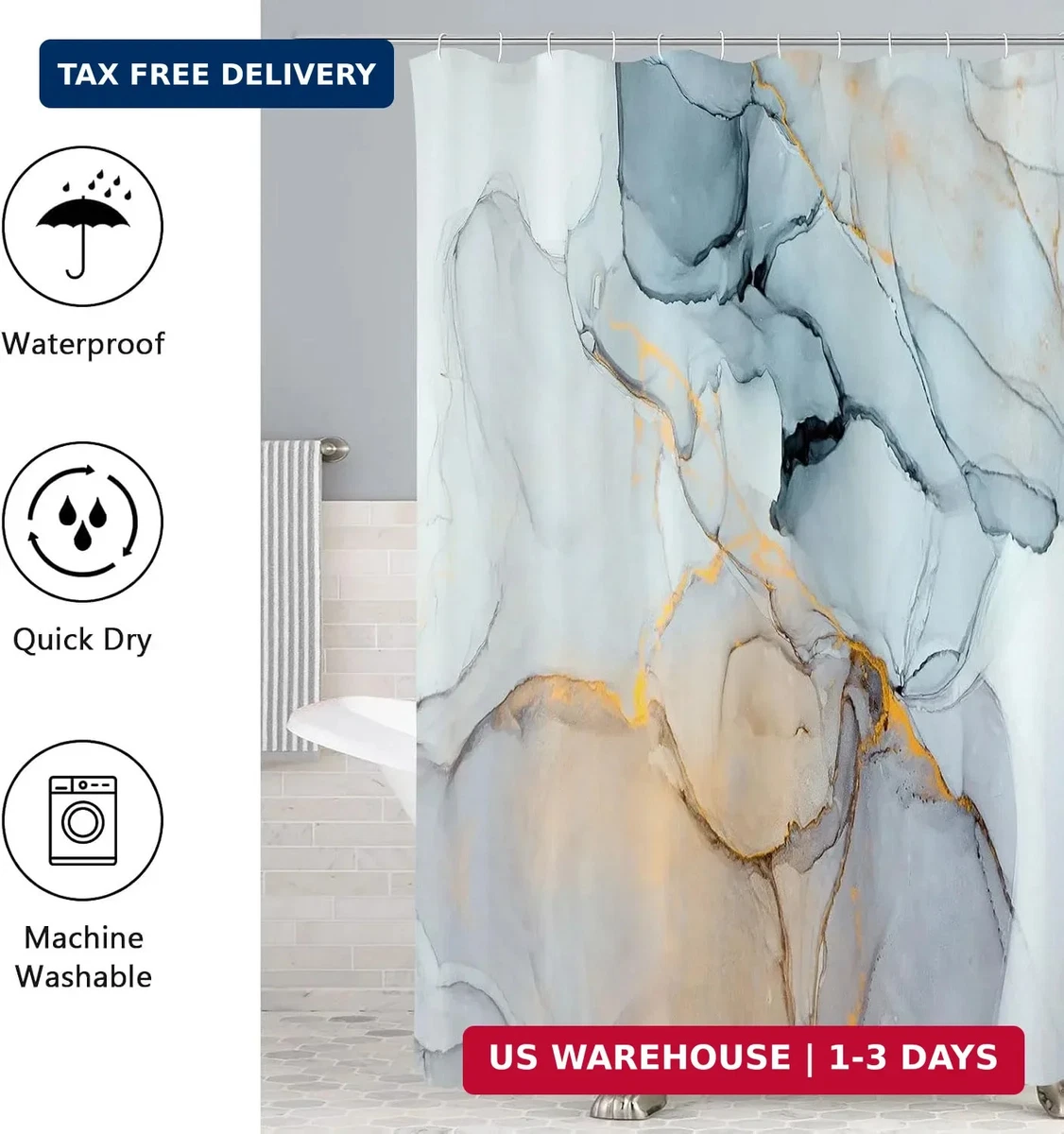 Gibelle 4 Pcs Bathroom Shower Curtain Set with Non-Slip Rugs, Toilet Lid Cover a