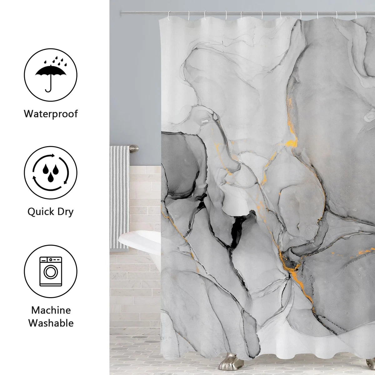 Gibelle 4 Pcs Bathroom Shower Curtain Set with Non-Slip Rugs, Toilet Lid Cover