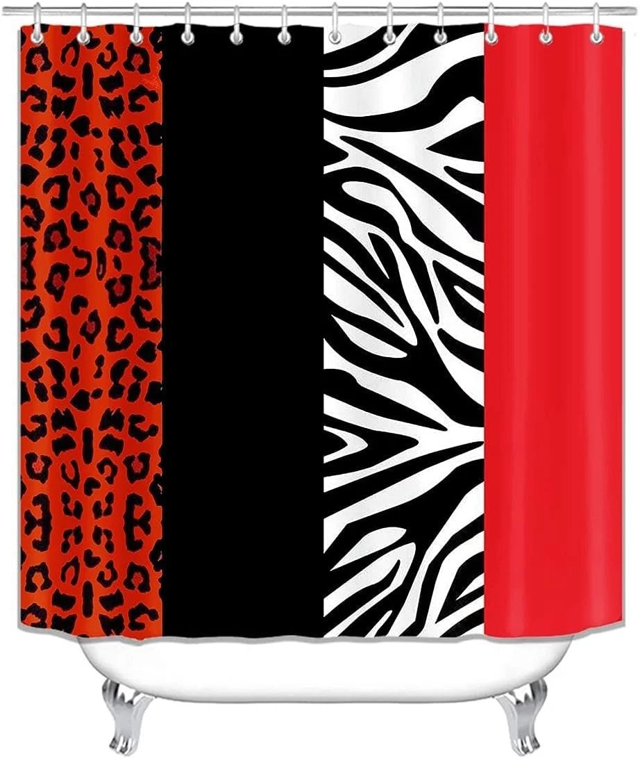 Jieprom 4PCS Leopard Print Shower Curtain Set with Rug, Toilet Lid Cover and Bat