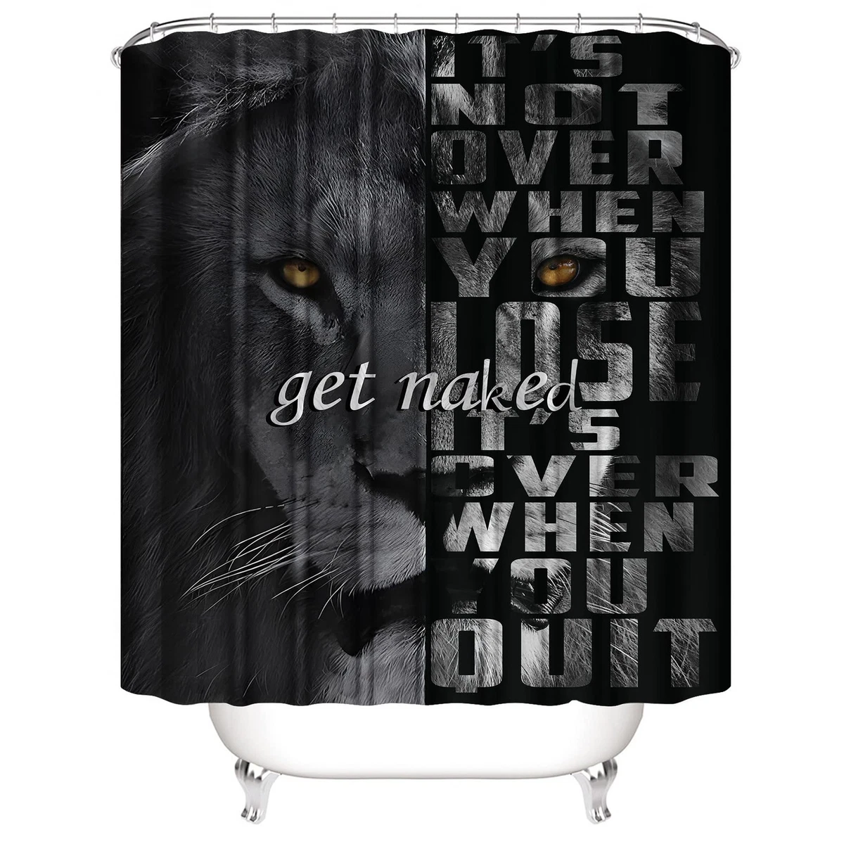 Jieprom 4PCS Lion Inspirational Shower Curtain Set w/ Rugs, Toilet Lid Cover