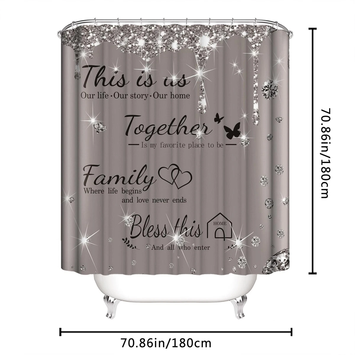 juwute 4Pcs Family Shower Curtain Sets with NonSlip Rugs, Toilet Lid Cover an...