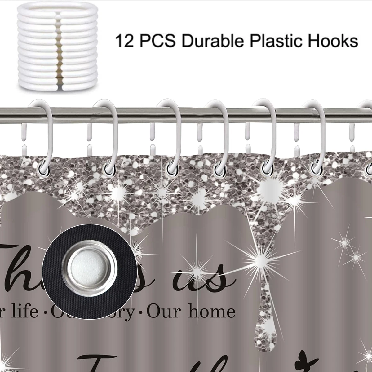 juwute 4Pcs Family Shower Curtain Sets with NonSlip Rugs, Toilet Lid Cover an...