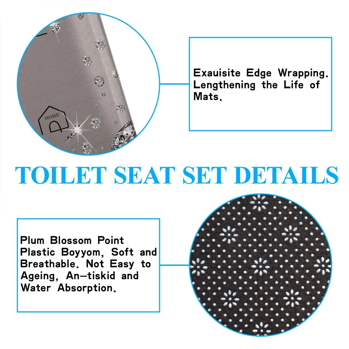 juwute 4Pcs Family Shower Curtain Sets with NonSlip Rugs, Toilet Lid Cover an...