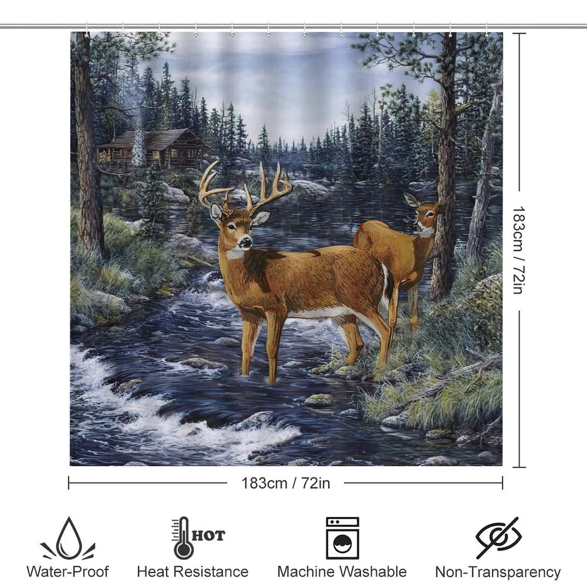 Kazynee 4 Piece Shower Curtain Set Cabin Wildlife with Rugs Toilet Lid Cover