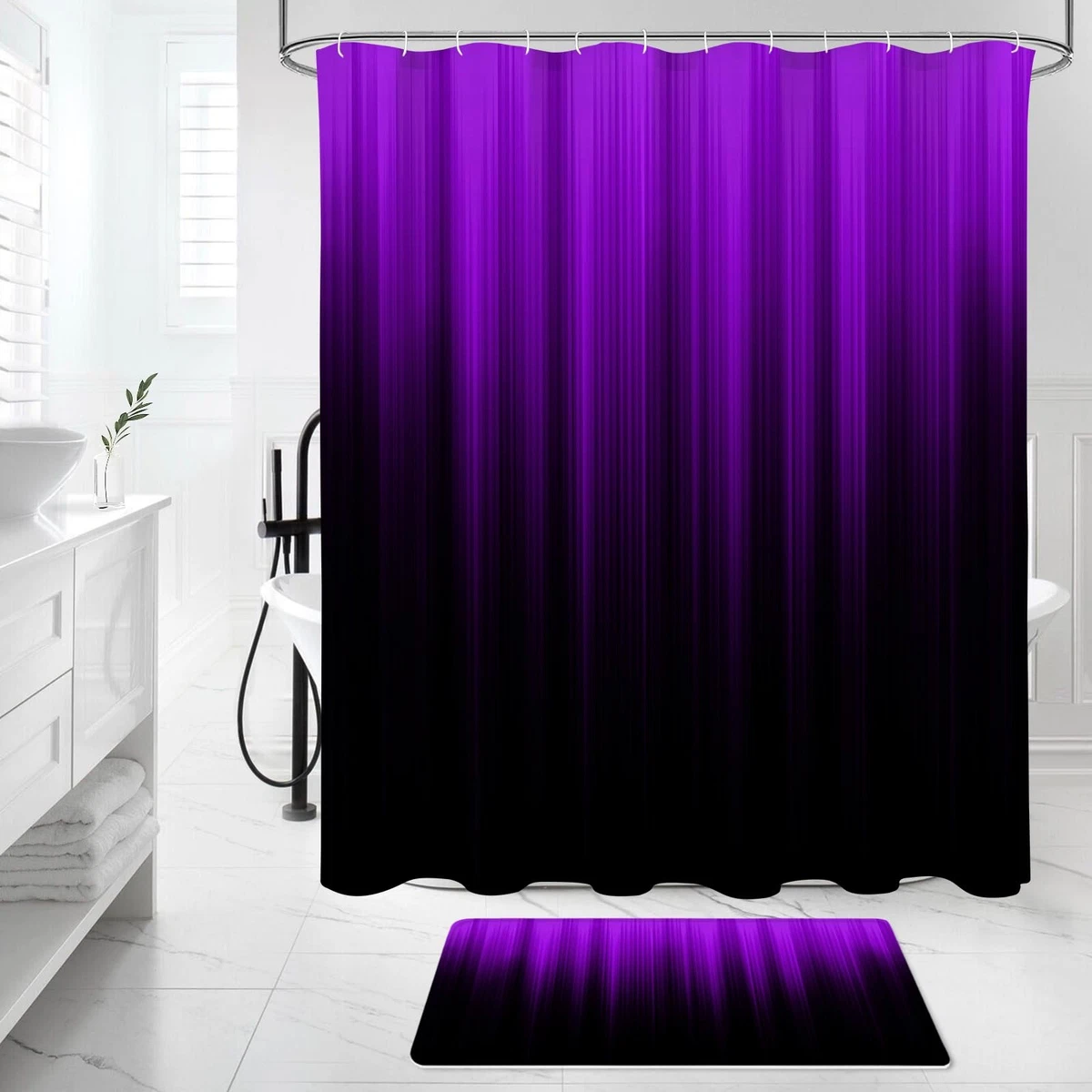 Litabel 4 Pcs Purple & Black Gradient Shower Curtain Set w/ Rugs & Toilet Cover