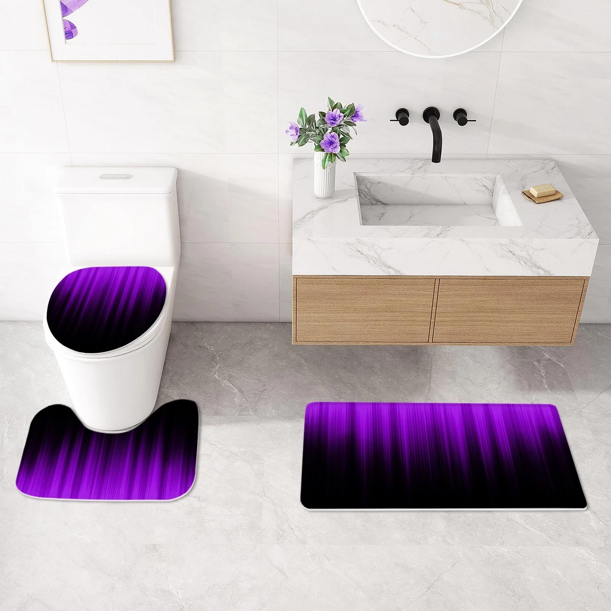 Litabel 4 Pcs Purple & Black Gradient Shower Curtain Set w/ Rugs & Toilet Cover
