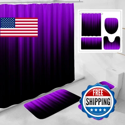 Litabel 4 Pcs Purple & Black Gradient Shower Curtain Set w/ Rugs & Toilet Cover
