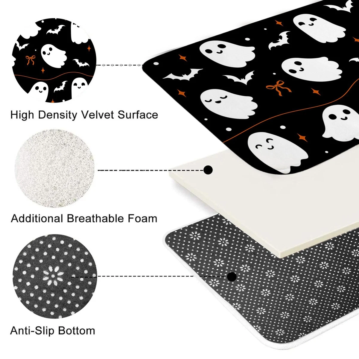 Mocsicka 4Pcs Halloween Shower Curtain Set Black with Rugs Toilet Lid Cover