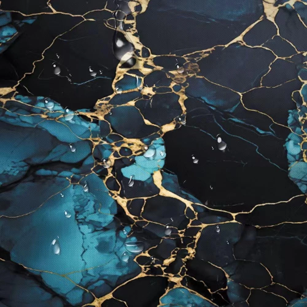 NBVKO 4 Pcs Navy Marble Shower Curtain Set with Rugs Toilet Lid Cover Gold