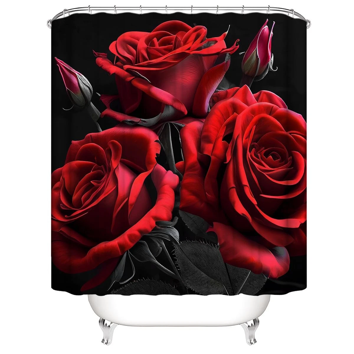 Red Rose Shower Curtain Sets 4 Pcs,Non-SlipRugs Bath Mat Toilet Cover U Shape...