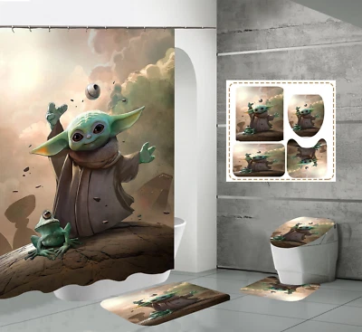Star Wars Yoda 4PCS Bathroom Rugs Shower Curtains Mat Toilet Lid Cover Sets